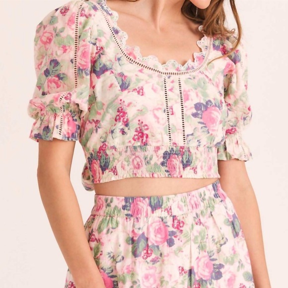 loveshackfancy Karsten Crop Top in Pink size 2-4 - Picture 3 of 5